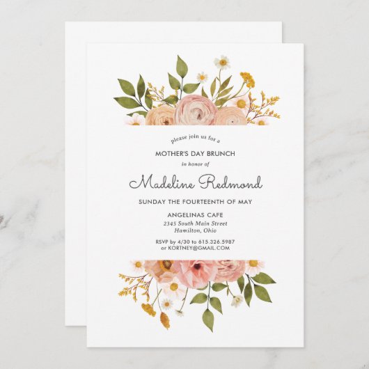 ボヘミアンフラワーの母の日ブランチ 招待状 (正面/裏面)