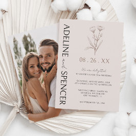 ボヘミアンフラワースケッチモダンウェディングフォト 招待状