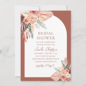 ボヘミアンフラワーテラコッタ＆アイボリーの結婚前お祝いパーティー 招待状 (正面)