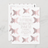 ボヘミアンフラワーバタフライ パステルピンクの誕生日招待状 ポストカード (正面/裏面)