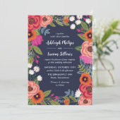 ボヘミアンフラワーフレーム - ネイビーブルーの結婚式 招待状 (スタンド正面)