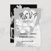 ボヘミアンフラワーブラックホワイトRSVPカード 出欠カード (正面/裏面)