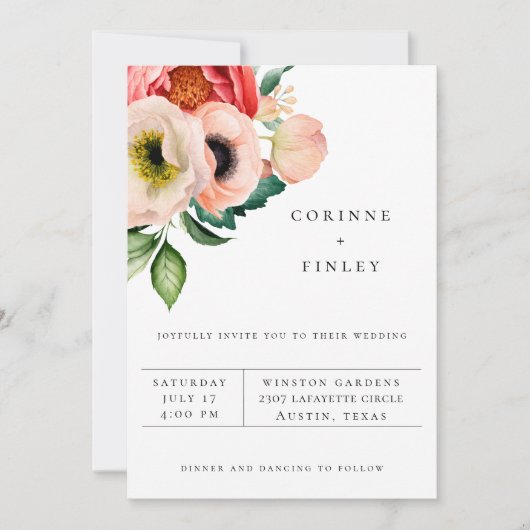 ボヘミアンフラワーブーケ結婚式招待状 案内状 (正面)