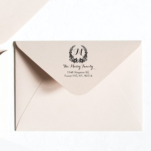 ボヘミアンフラワーラウンドモノグラムオーダーメイド セルフインキングスタンプ