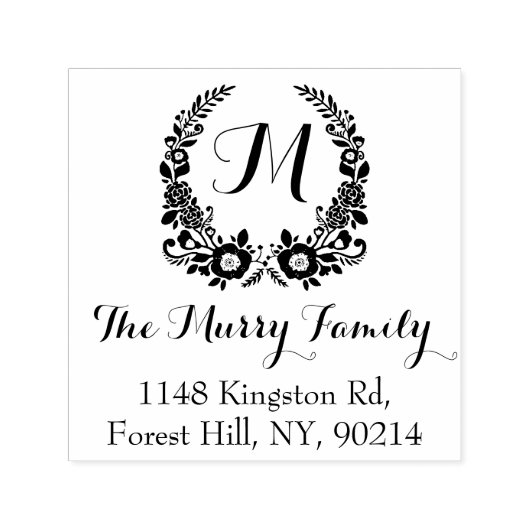 ボヘミアンフラワーリースモノグラムカスタム セルフインキングスタンプ (デザイン)