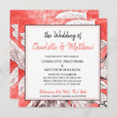 ボヘミアンフラワールコーラルデッサンウォータカラーウェディング 招待状 (正面/裏面)