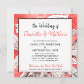 ボヘミアンフラワールコーラルデッサンウォータカラーウェディング 招待状 (正面)