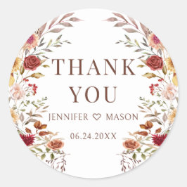 ボヘミアンフラワー オータム ウェディング サンクス ラウンドシール