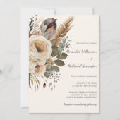 ボヘミアンフラワー＆フェザーウェディング 招待状 (正面)