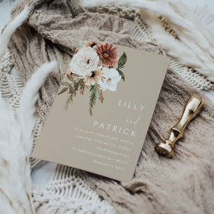 ボヘミアンフラワー ベージュ ウェディング 招待状