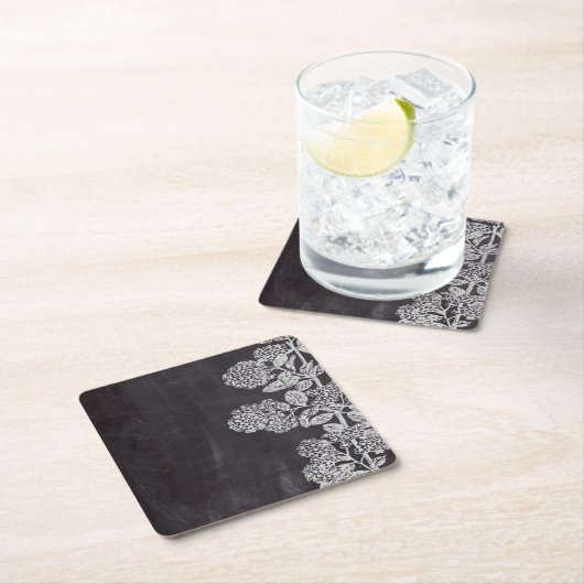 ボヘミアンフランスのシックな田舎の黒板植物学 スクエアペーパーコースター (インサイチュ)