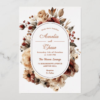 ボヘミアンフレームフローラ結婚金ゴールド 箔招待状