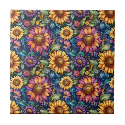 ボヘミアンフローラの夢鮮やか景パターン タイル (正面)