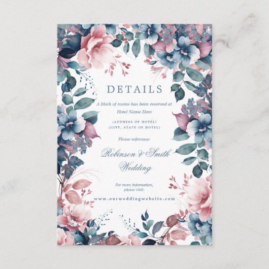 ボヘミアンフローラダスティー結婚ブルー詳細 エンクロージャーカード (正面)