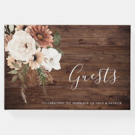 ボヘミアンフローラテラコッタ結婚ズ素朴ウッド ゲストブック