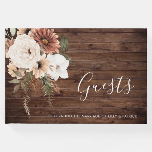 ボヘミアンフローラテラコッタ結婚ズ素朴ウッド ゲストブック (正面)
