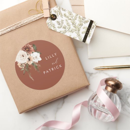 ボヘミアンフローラテラコッタ結婚ズ ラウンドシール (ギフト)