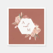 ボヘミアンフローラテラコッタ&アイボリー結婚ズインヴィット スタンダードカクテルナプキン (正面)