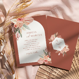 ボヘミアンフローラテラコッタ&アイボリー結婚ズ 招待状