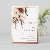 ボヘミアンフローラテラ結婚コッタのバラ金ゴールド 箔招待状 (立ち正面)