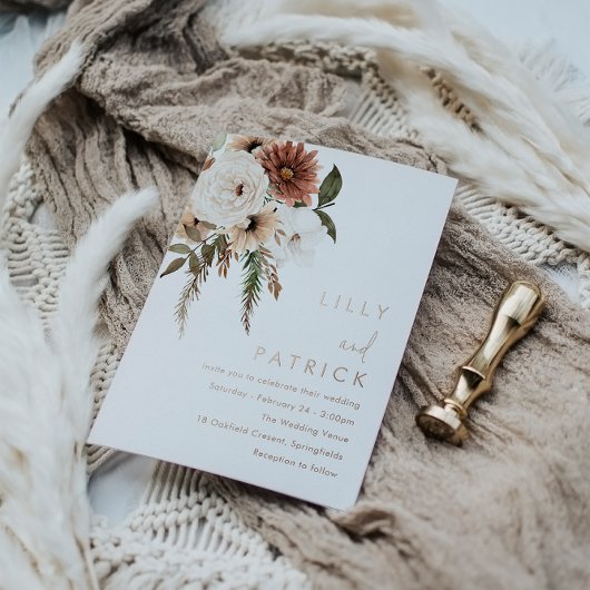 ボヘミアンフローラテラ結婚コッタのバラ金ゴールド 箔招待状