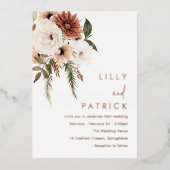 ボヘミアンフローラテラ結婚コッタのバラ金ゴールド 箔招待状 (正面)