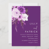 ボヘミアンフローラパープル&ホワイト結婚ズ 招待状 (正面)