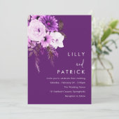 ボヘミアンフローラパープル&ホワイト結婚ズ 招待状 (スタンド正面)