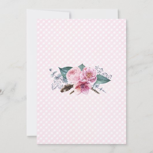 ボヘミアンフローラピンクツインベビーガールズシャワー 招待状 (裏面)