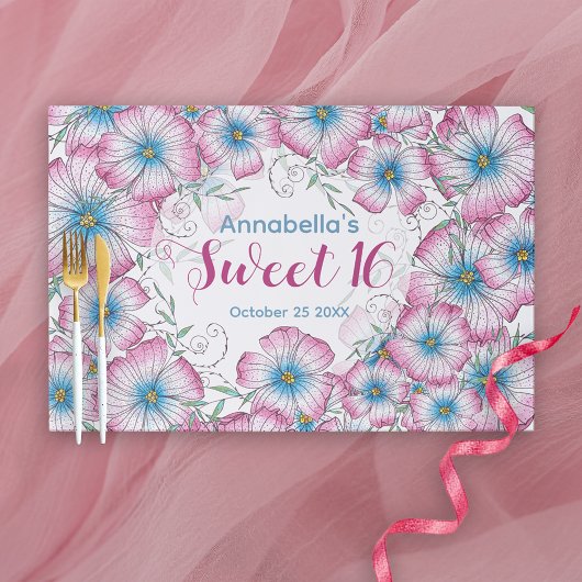 ボヘミアンフローラピンクブルースウィート16紙ランチョンマット ペーパーパッド