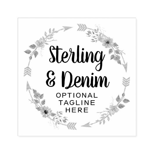 ボヘミアンフローラフレームと矢印パーソナライズされたカスタム ラバースタンプ (インプリント)