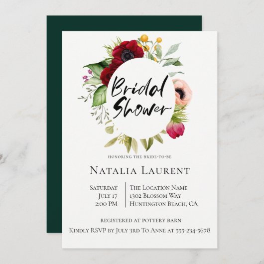 ボヘミアンフローラフレームブライダルシャワー招待 招待状 (正面/裏面)
