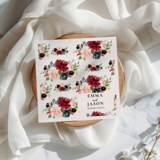 ボヘミアンフローラブルゴーニュ結婚赤面ズナプキンス スタンダードカクテルナプキン