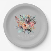 ボヘミアンフローラブーケウォータカラー ペーパープレート (正面)