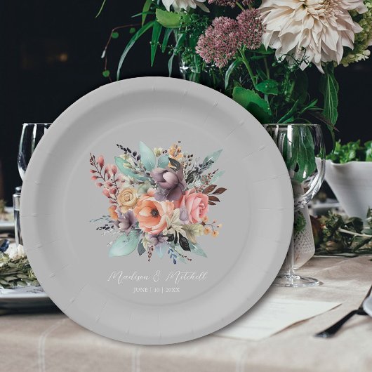 ボヘミアンフローラブーケウォータカラー ペーパープレート