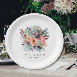 ボヘミアンフローラブーケウォータカラー ペーパープレート