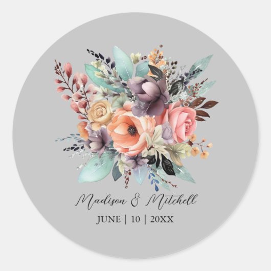 ボヘミアンフローラブーケウォータカラー ラウンドシール (正面)