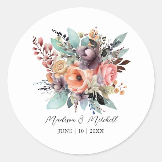 ボヘミアンフローラブーケウォータカラー ラウンドシール (正面)