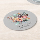ボヘミアンフローラブーケウォータカラー ラウンドペーパーコースター (アングル)