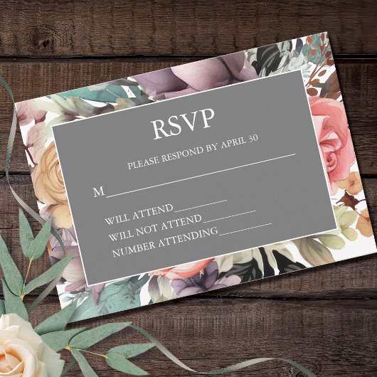 ボヘミアンフローラブーケウォータカラー 出欠カード