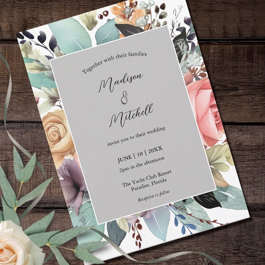 ボヘミアンフローラブーケウォータカラー 招待状