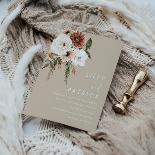 ボヘミアンフローラベージュ結婚ズ 招待状