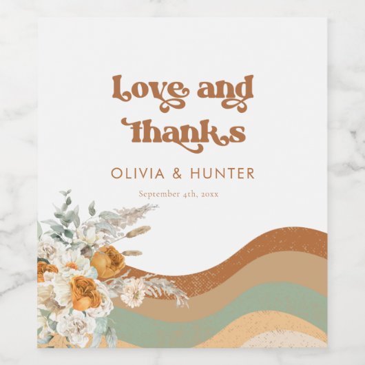 ボヘミアンフローララブ感謝していアンド結婚式の引き出物 ワインラベル (シングルラベル)