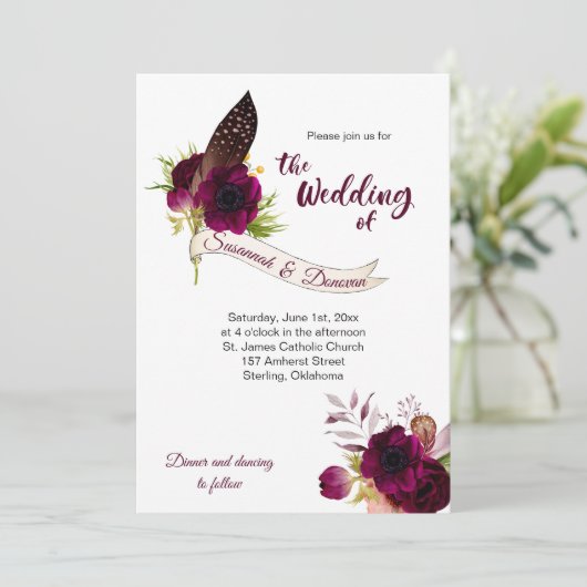 ボヘミアンフローラロマンスバナー結婚式招待状 案内状 (スタンド正面)