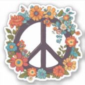 ボヘミアンフローラ平和サイン防水 シール (正面)