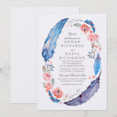 ボヘミアンフローラ素朴フェザー結婚ズ 招待状 (正面/裏面)