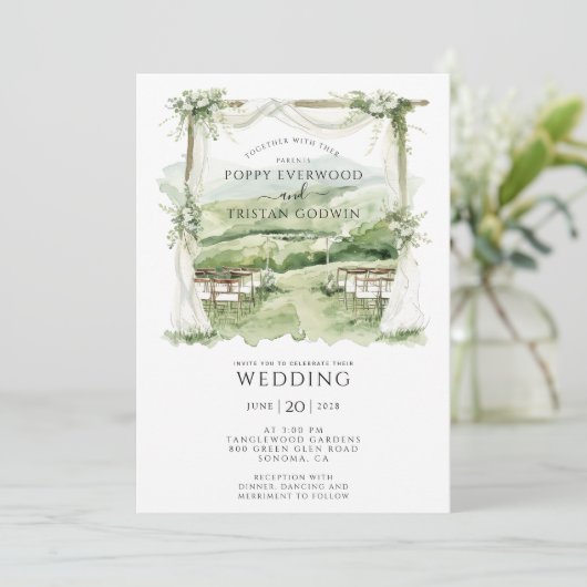 ボヘミアンフローラ緑のサマーアー結婚チーズ 招待状 (スタンド正面)
