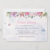 ボヘミアンブライダルシャワー水彩フローラピンク金ゴールド 招待状 (正面)