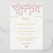 ボヘミアンブライトピンクフローラフロント結婚とバック 箔招待状 (正面)