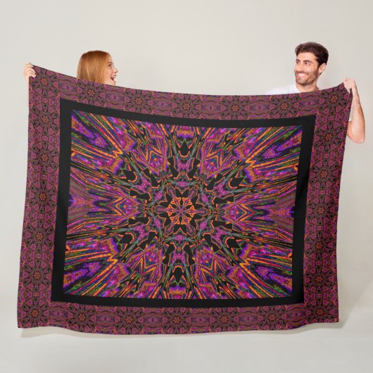 ボヘミアンブラックデイリリーパターン（の模様が）あるコージー フリースブランケット (インサイチュ)